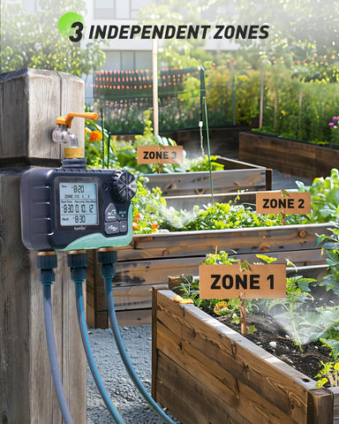 Rainpoint independent zone scheduling enables tailored watering for different plots.