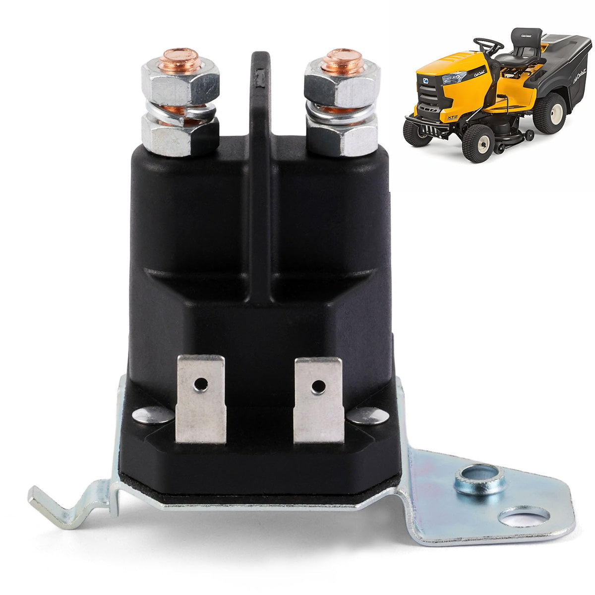 RAJBMT 12V starter solenoid front view highlights robust exterior and mounting frame