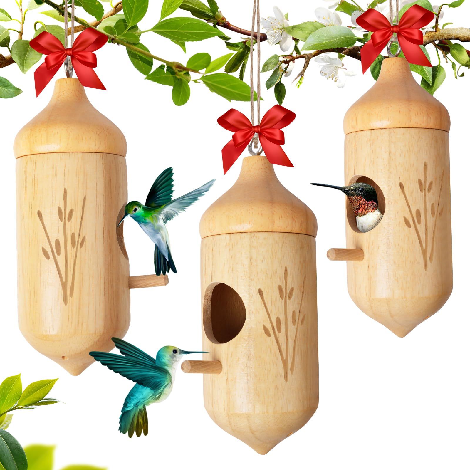 Rakovar hummingbird house outdoors with ring for easy hanging and natural wood charm.