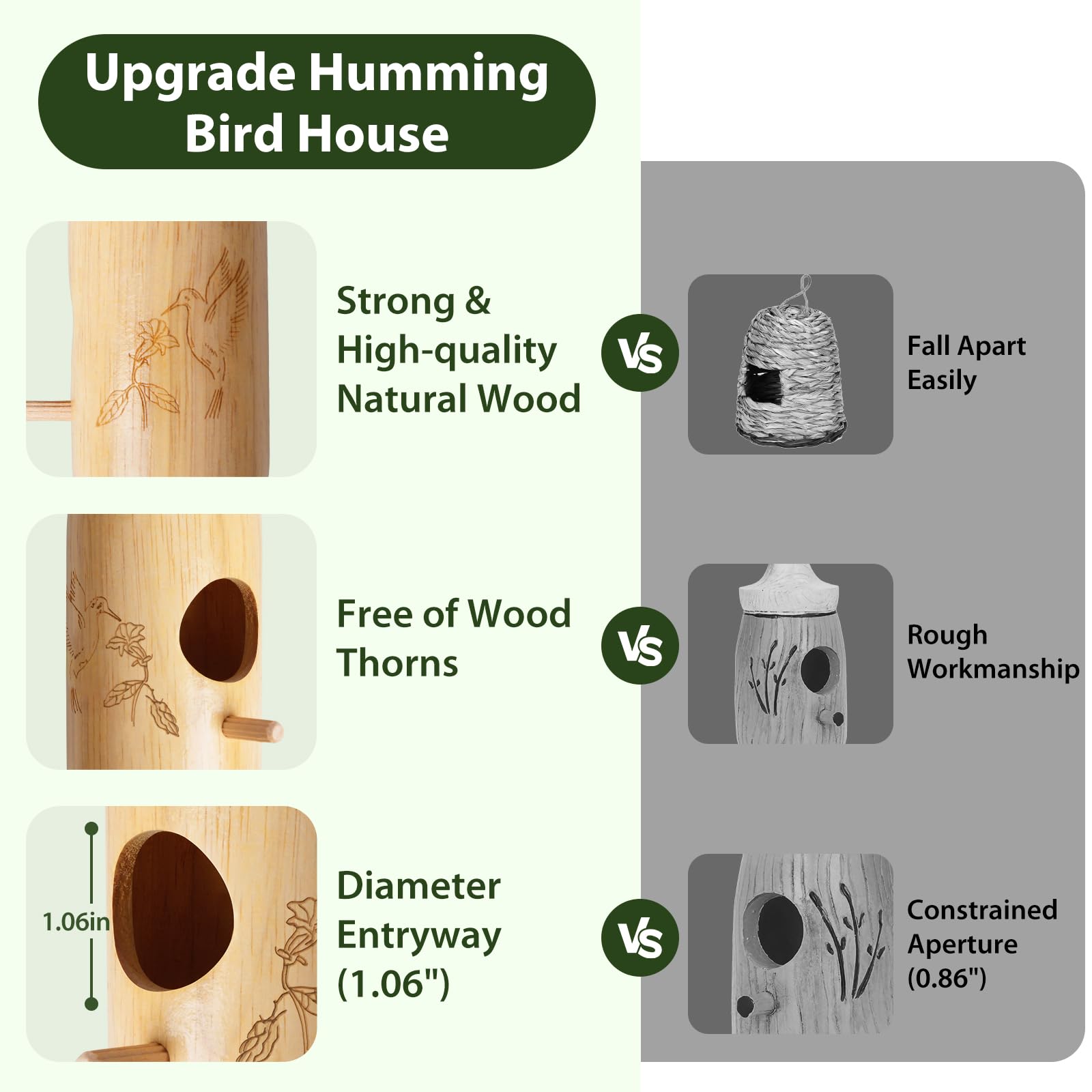 Rakovar hummingbird house top with gold ring hanger for easy mounting.
