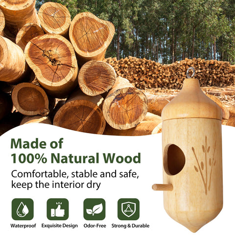 Rakovar wooden hummingbird nest swing for backyard décor and habitat creation.