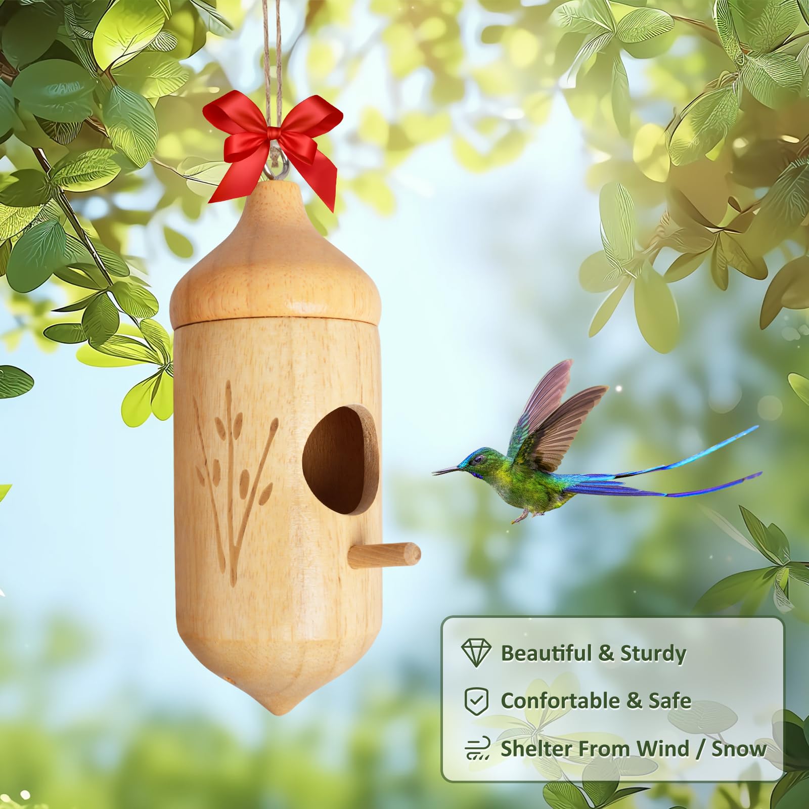 Rakovar natural boxwood construction offers durable, breathable nesting space.