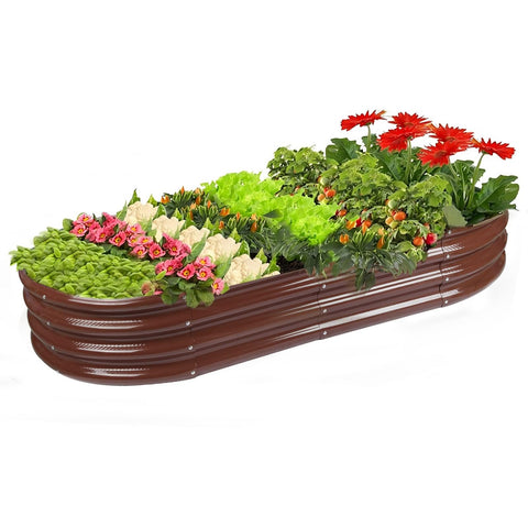 Rakukiri brown oval garden bed with 60x29x11 in design for versatile planting