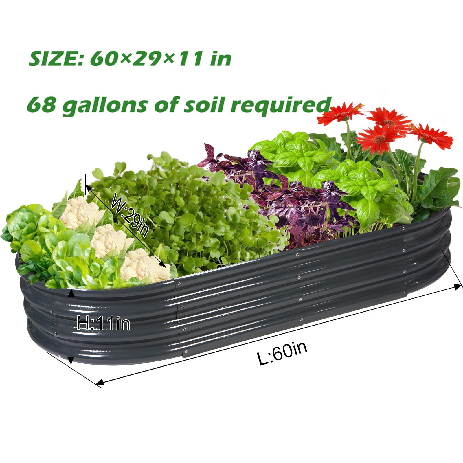 Rakukiri oval 5ft garden bed offers spacious planting area.