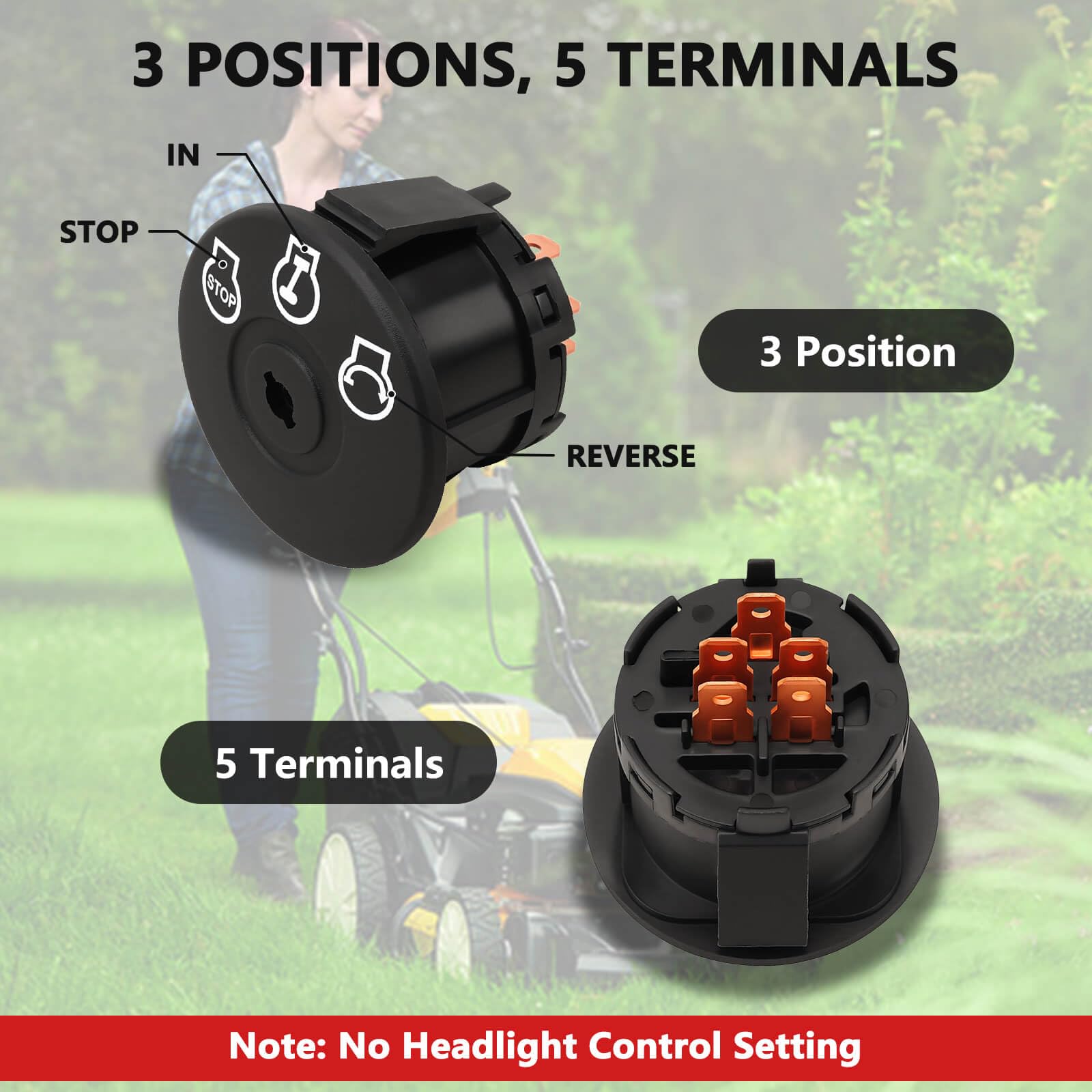 RAMATA ignition switch shown with compatible lawn mowers for versatile fit.