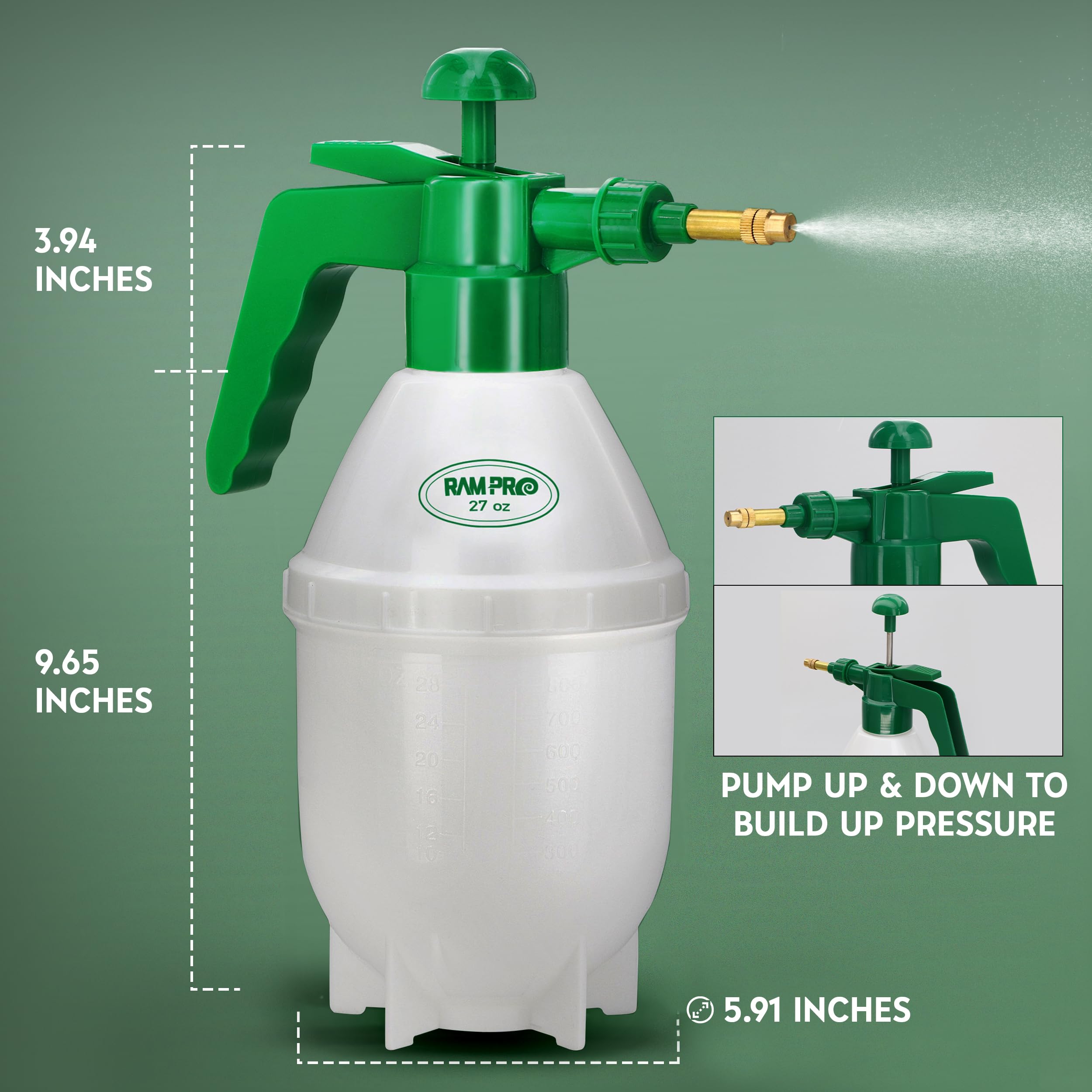 RamPro handheld sprayer with brass nozzle for precise spray control