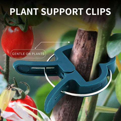RamPro plant clips in-use image illustrating easy one-handed operation for stake attachment