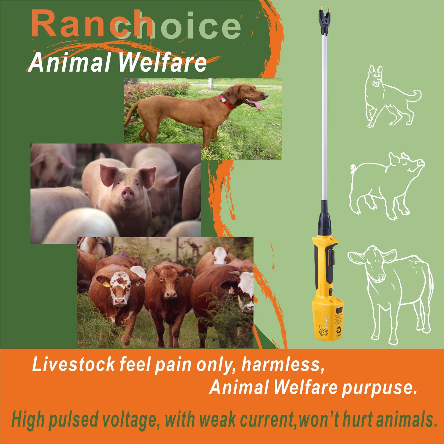 Animal welfare design uses high pulsed voltage with low current