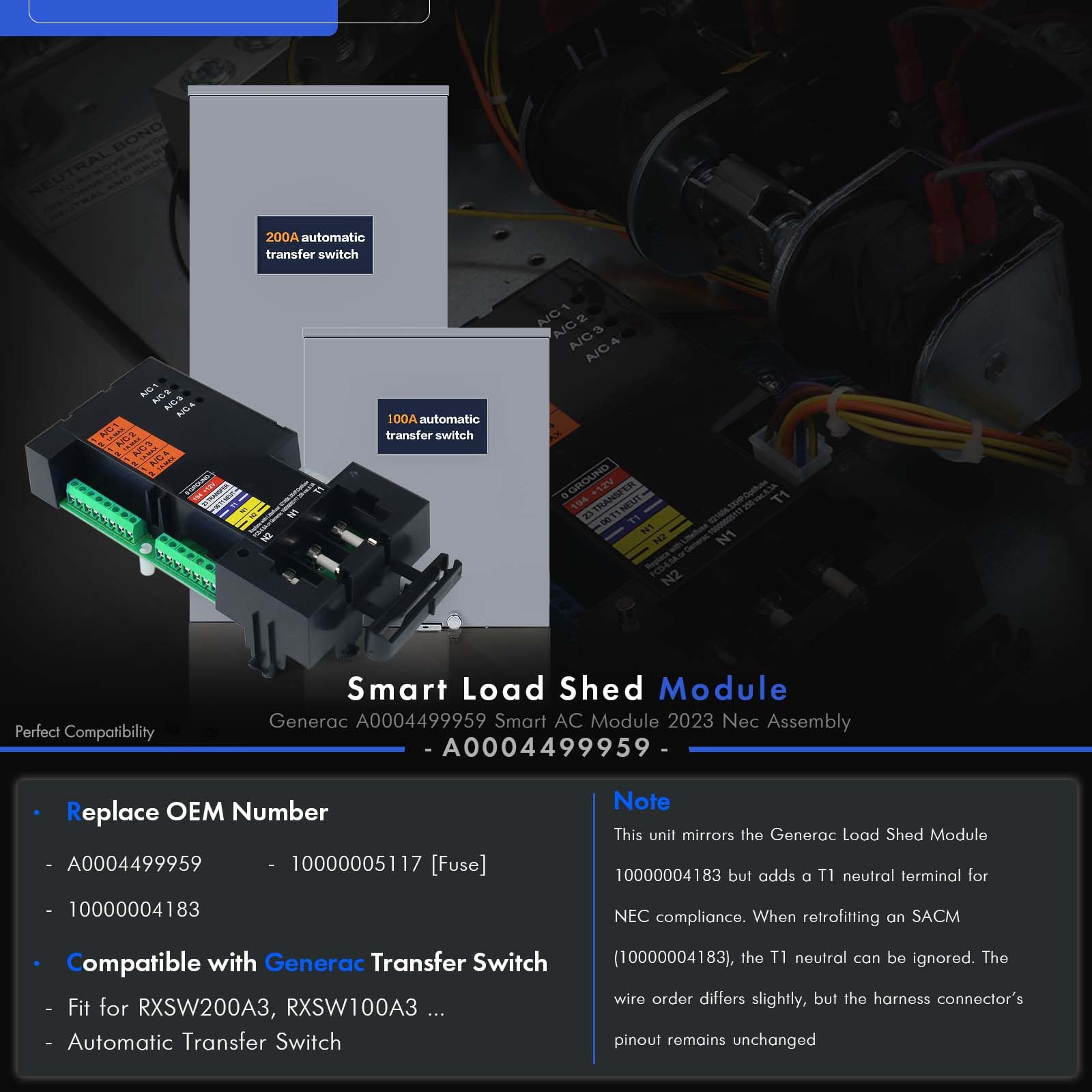 RANHAOYUYUL SACM ensures Generac ATS compatibility for 100A and 200A systems.