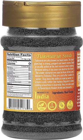Rani Tukmaria seeds closeup showing tiny black basil seeds
