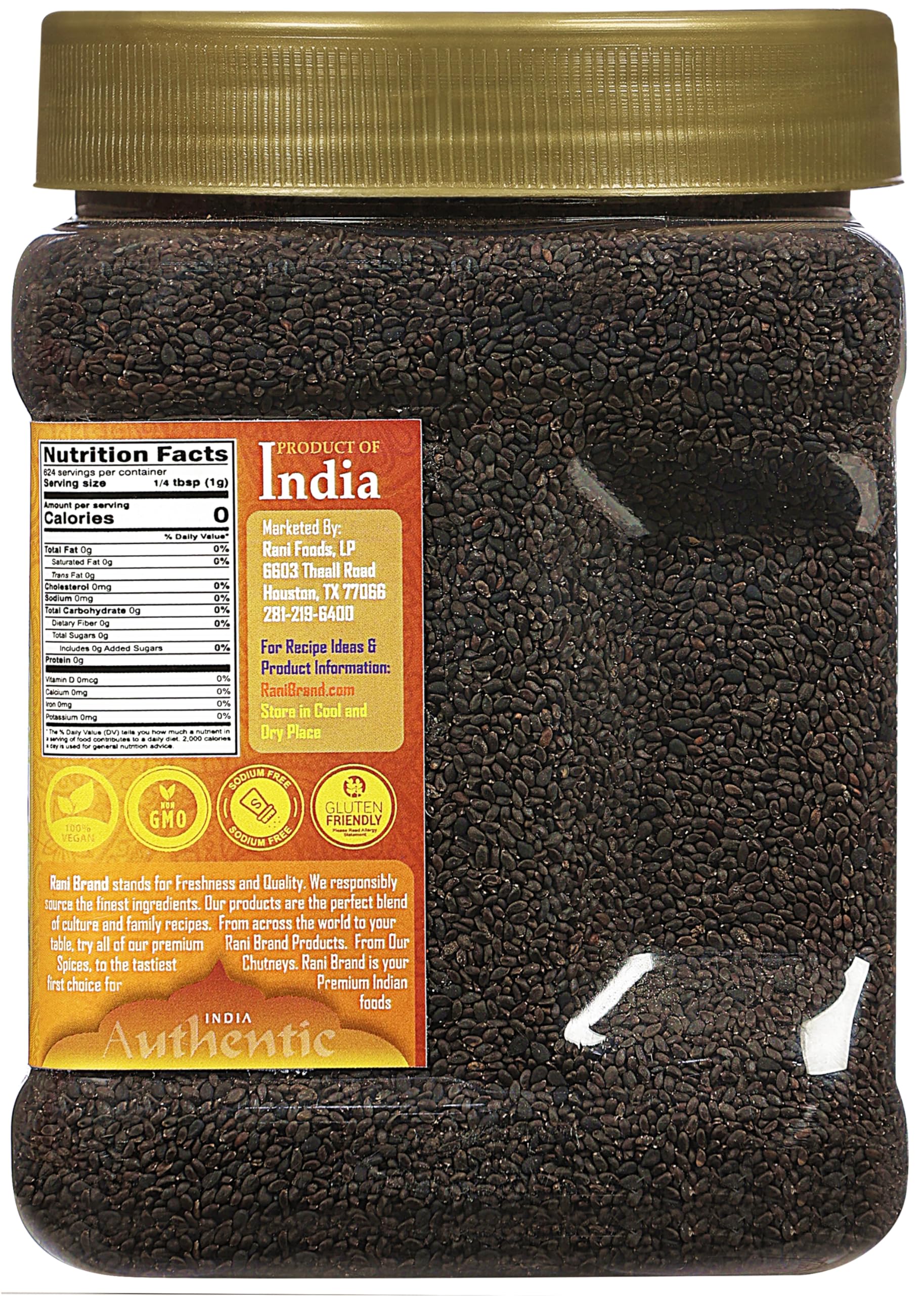 Rani Tukmaria basil seeds jar back with clear labeling.