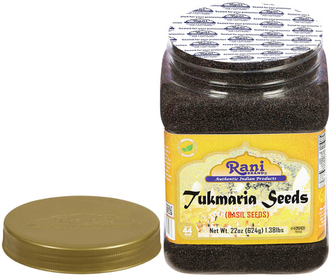 Rani Tukmaria basil seeds label with kosher and vegan notes.