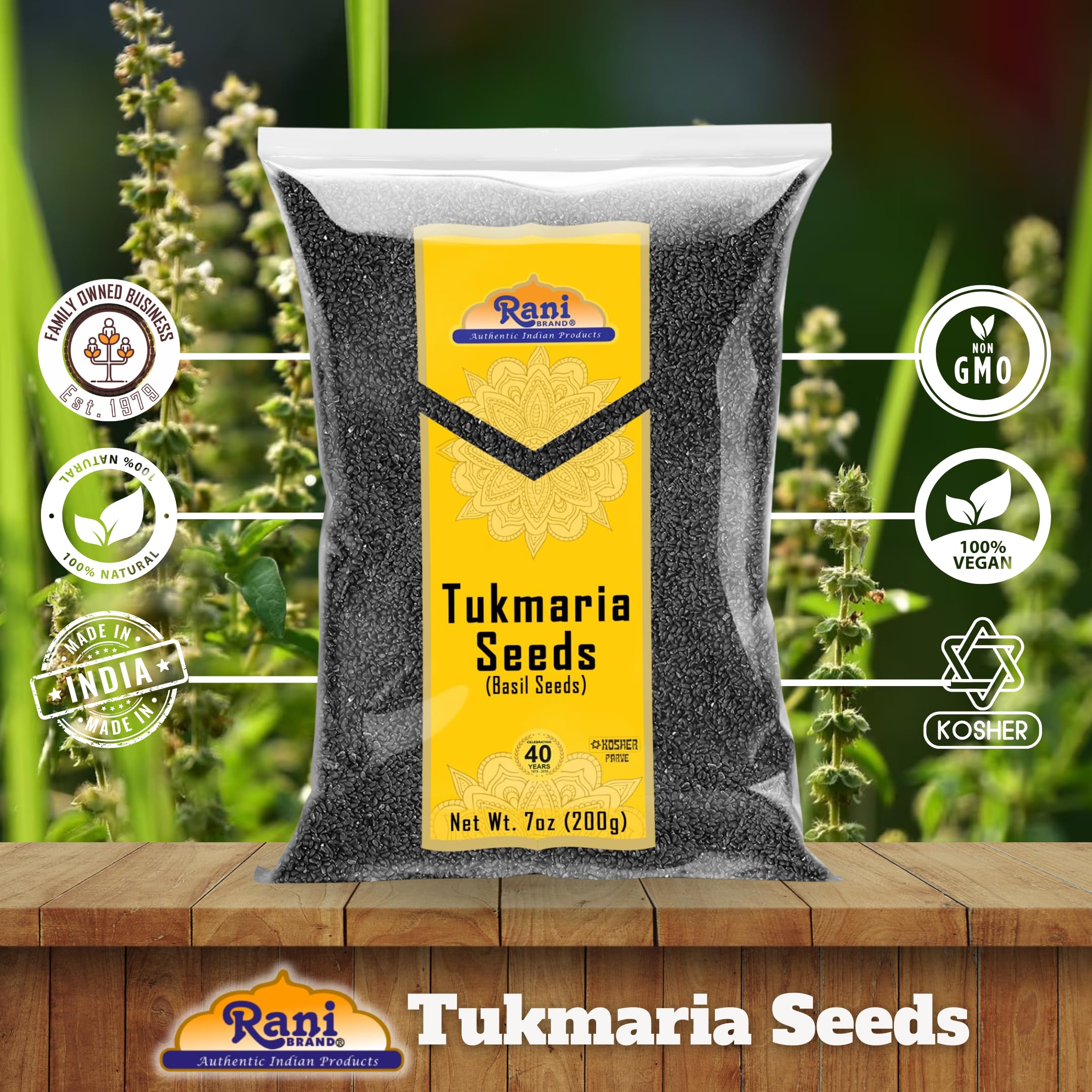 Rani Tukmaria basil seeds from India; Kosher and vegan