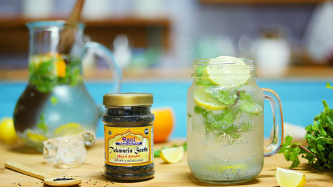 Rani Tukmaria basil seeds spice packaging on shelf.