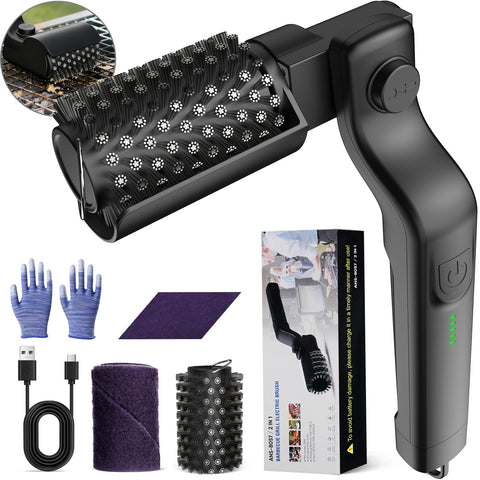 Ranopu electric grill brush head cleans grills quickly with stainless steel surface.