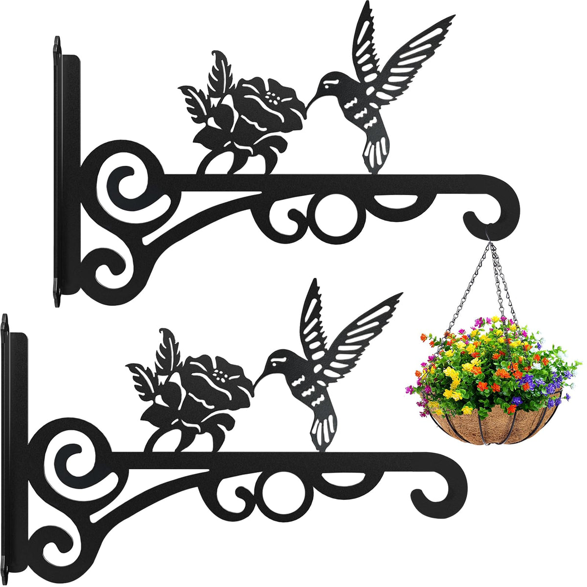 RANRTI 2-pack 10 inch plant hanger with hummingbird pattern for elegant indoor or outdoor display.