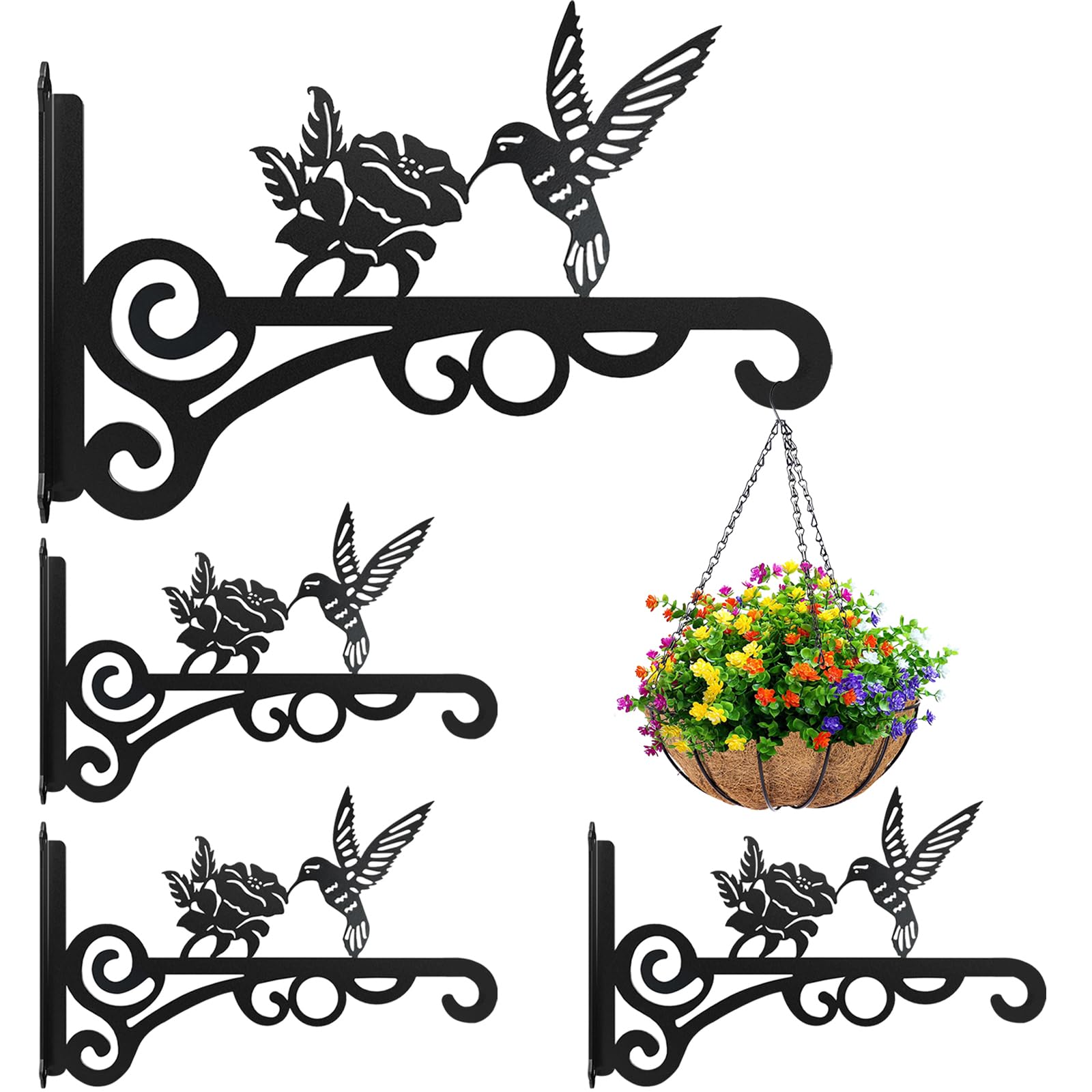 RANRTI hummingbird-pattern plant hanger 4-pack mounted on wall for indoor greenery.