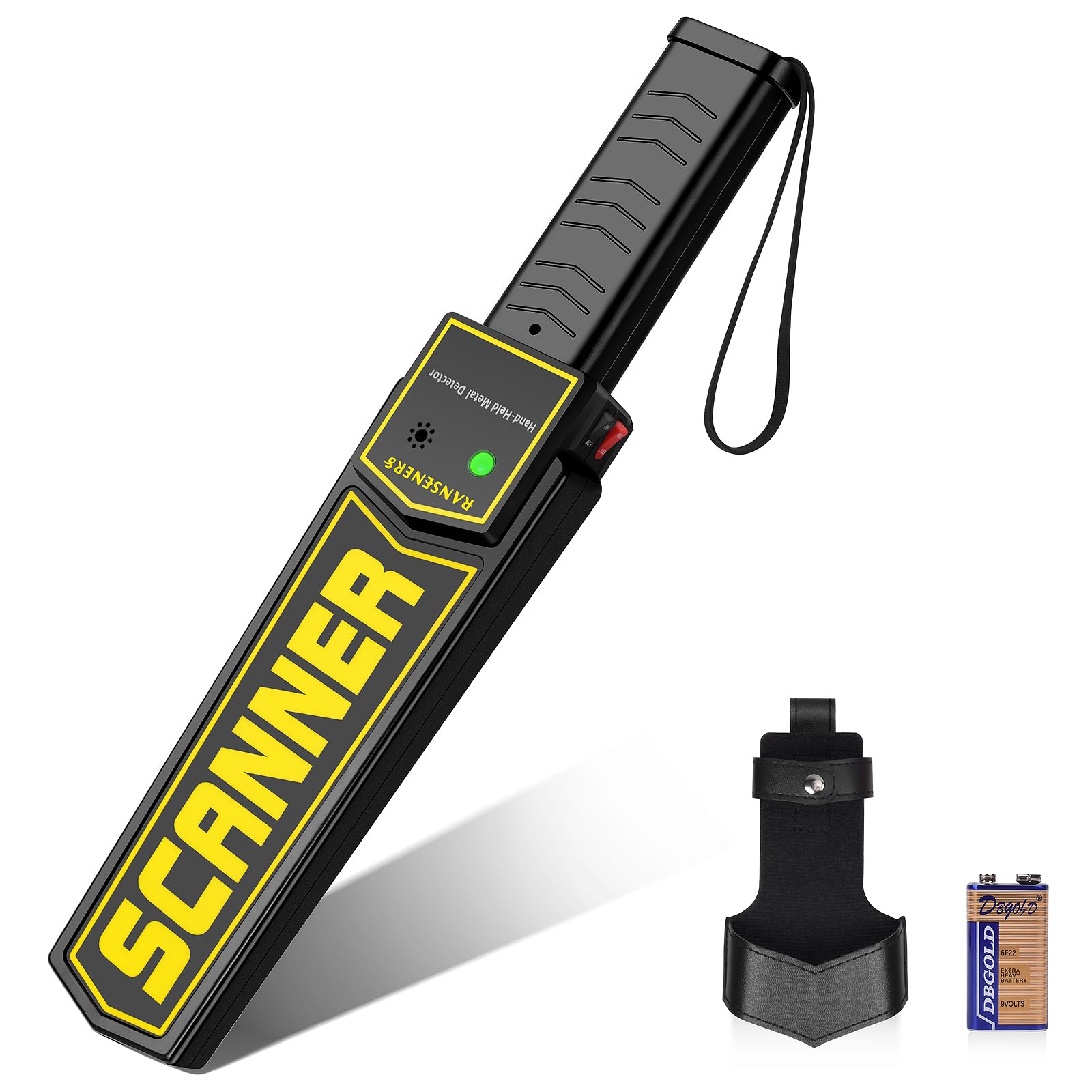 R RANSENERS handheld metal detector wand in use for quick security screening