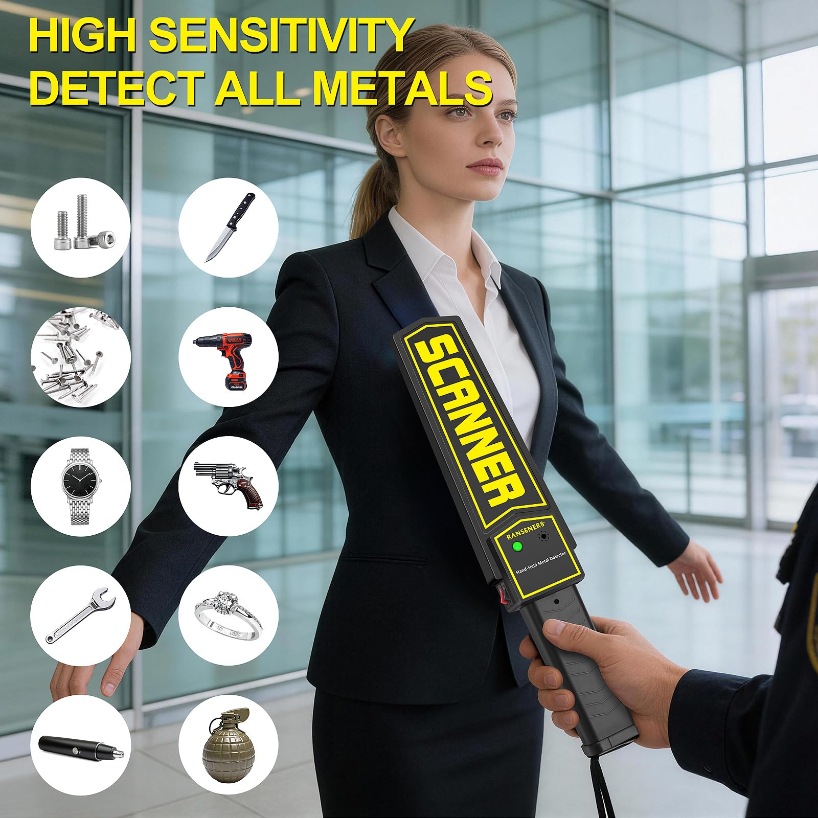 RANSENERS security wand side view demonstrates lightweight handling.