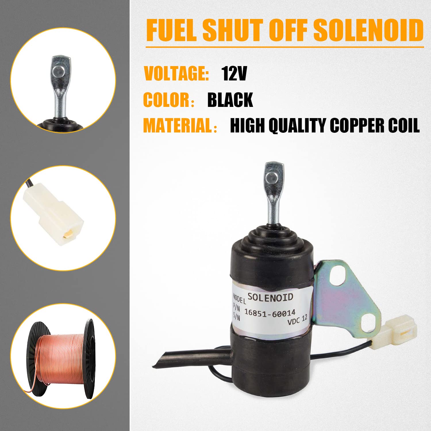RANSOTO 12V solenoid for Kubota B7410D compact design for 12V DC use