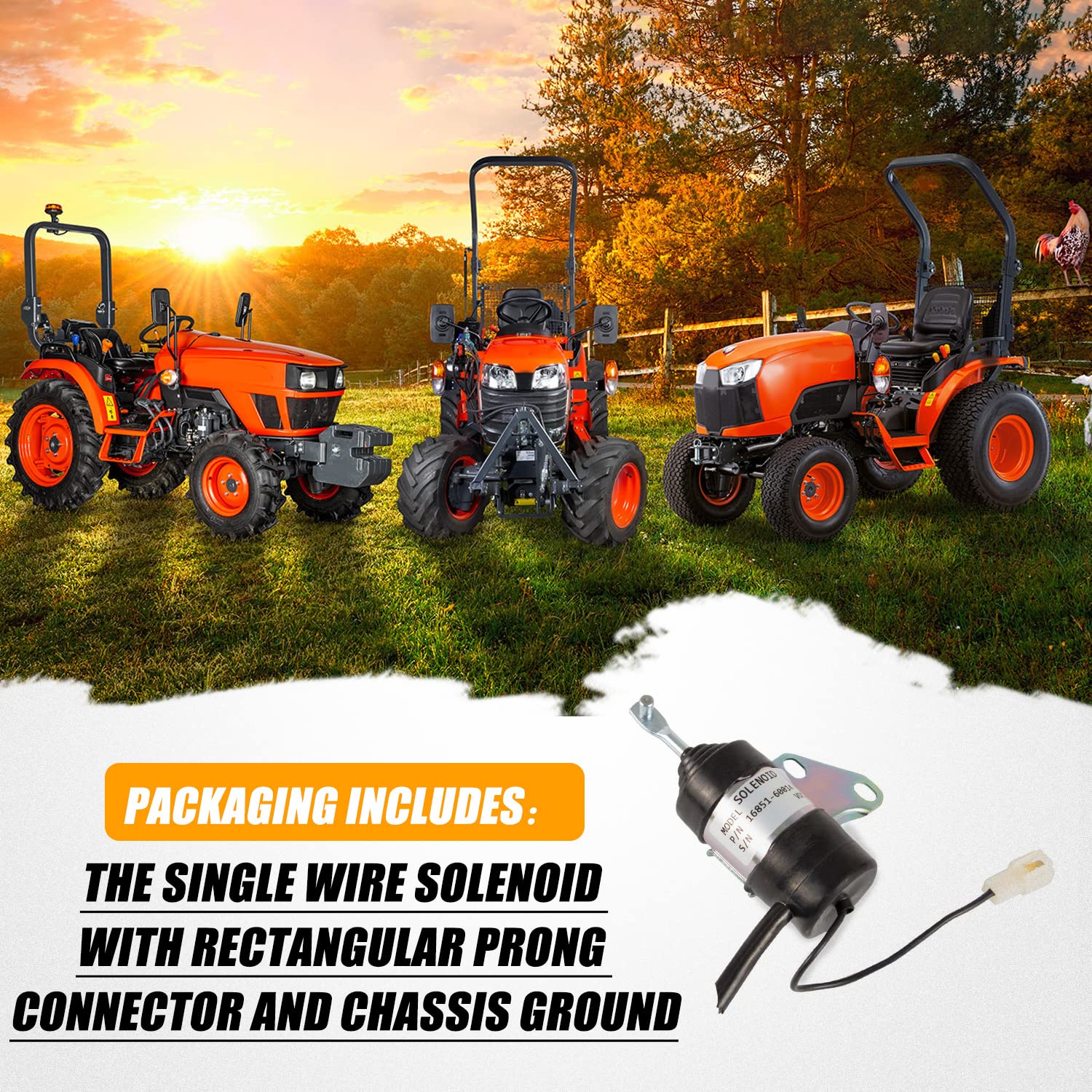 RANSOTO fuel shut off solenoid for Kubota RTV900T with chassis ground for reliable installation