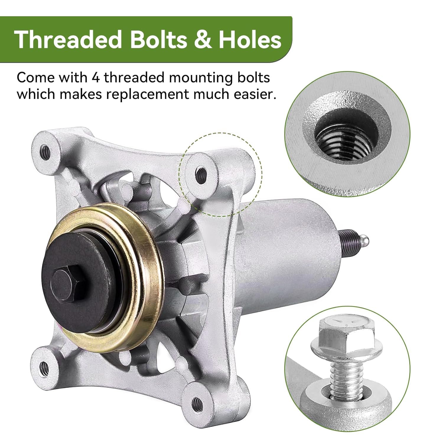 Ranwin spindle with pre-tapped holes for quick installation.