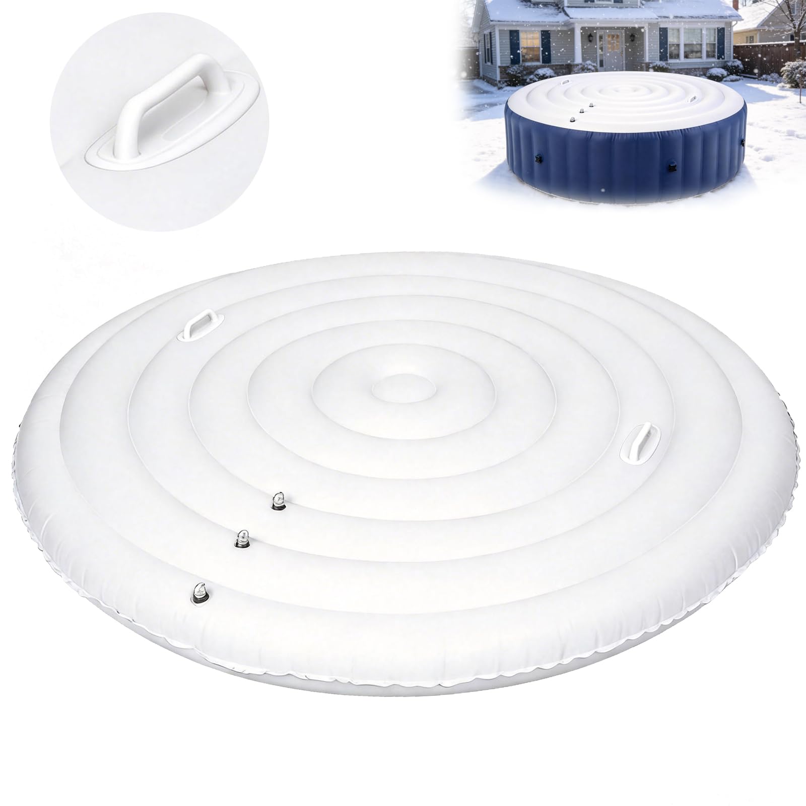 Ranwin round inflatable hot tub cover for 4-6 ft spas with quick inflation aid and heat retention.
