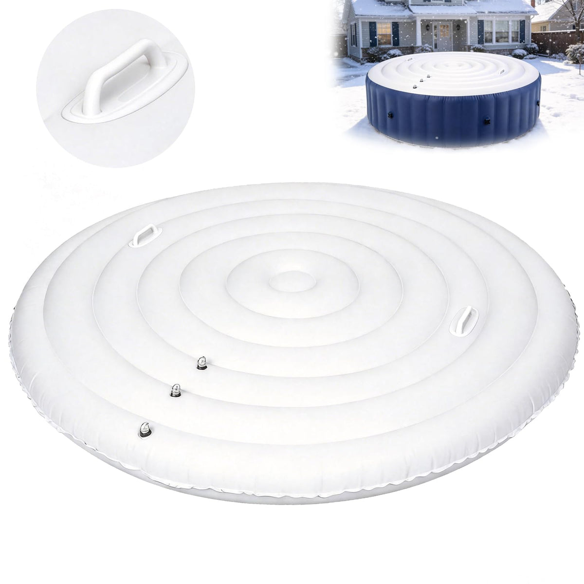 Ranwin round inflatable hot tub cover for 4-6 ft spas with quick inflation aid and heat retention.