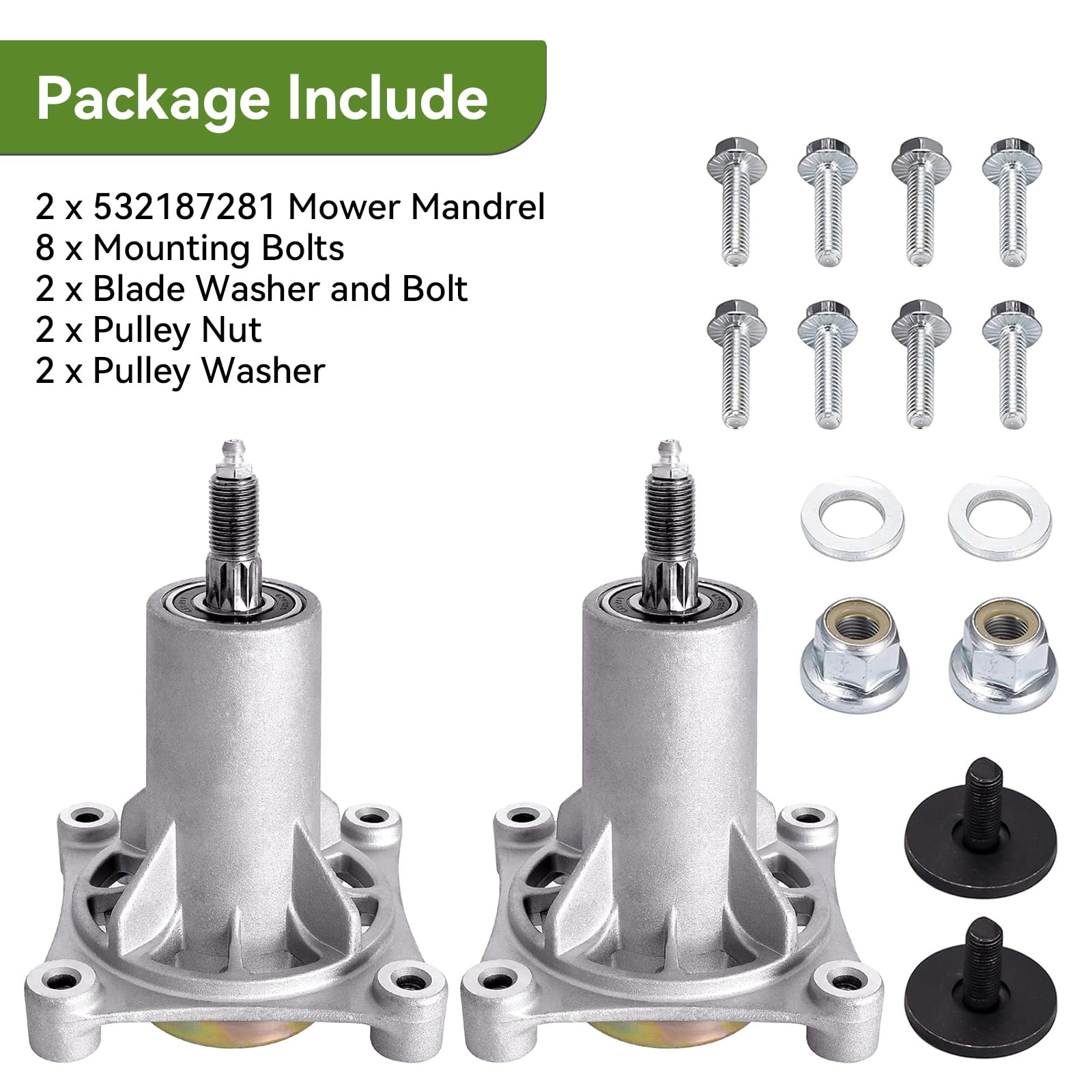 Ranwin spindle assembly with bolts and pulley nuts for quick installation