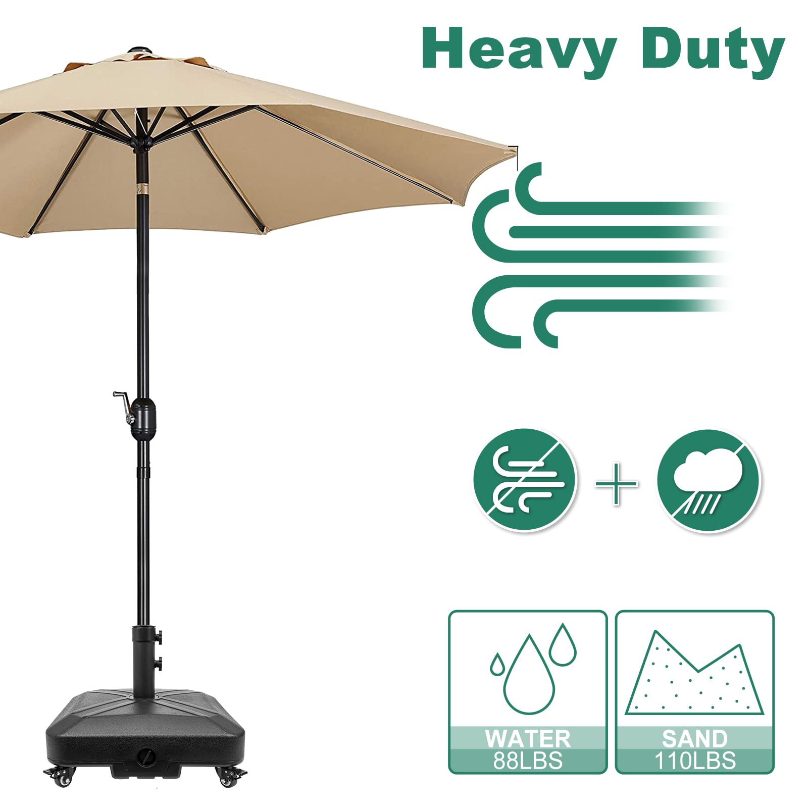 RAOKUKH base with four locks keeps the umbrella secure.