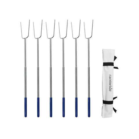RAOMEIDE 32-inch campfire roasting sticks for safe cooking over open flames.