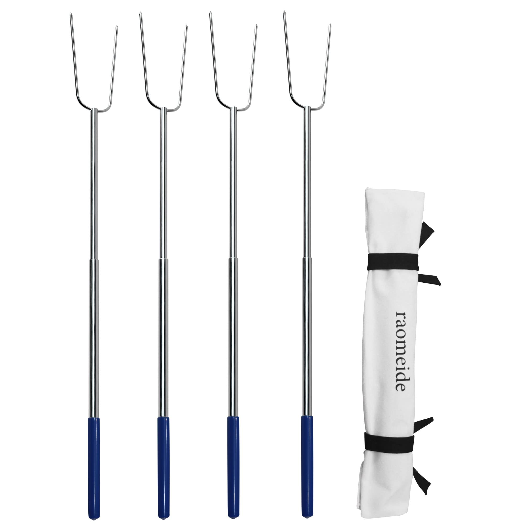 RAOMEIDE 32-inch roasting sticks — heavy-duty tines built for campsite roasting.