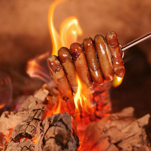 RAOMEIDE versatile campfire skewers for marshmallows, hot dogs, and meats.