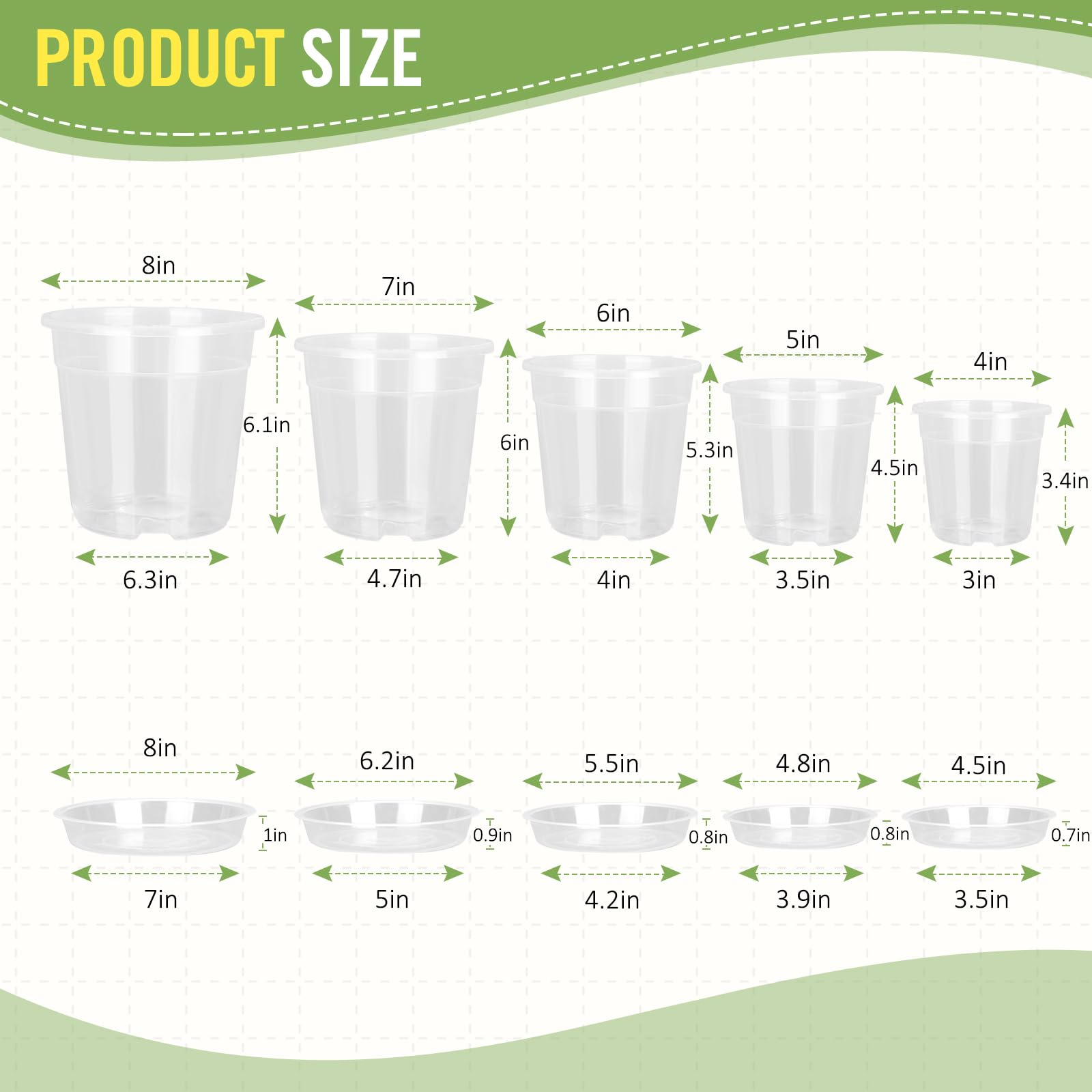 RAOOKIF clear nursery pot 5-inch with tray supports root visibility