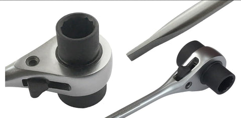 RatchetScrench T-bar handle delivers extra torque in tight spaces.