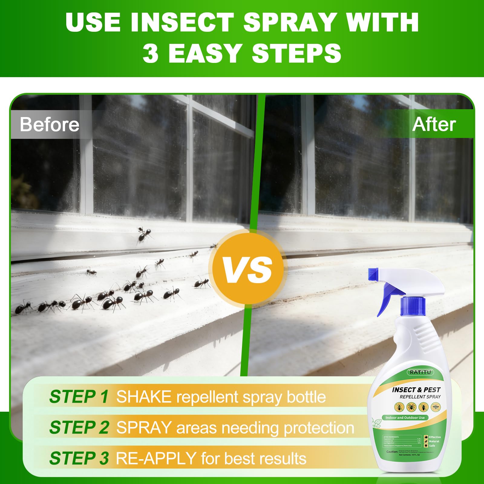 RATITU Ready-to-use spray leaves a fresh mint aroma after application.