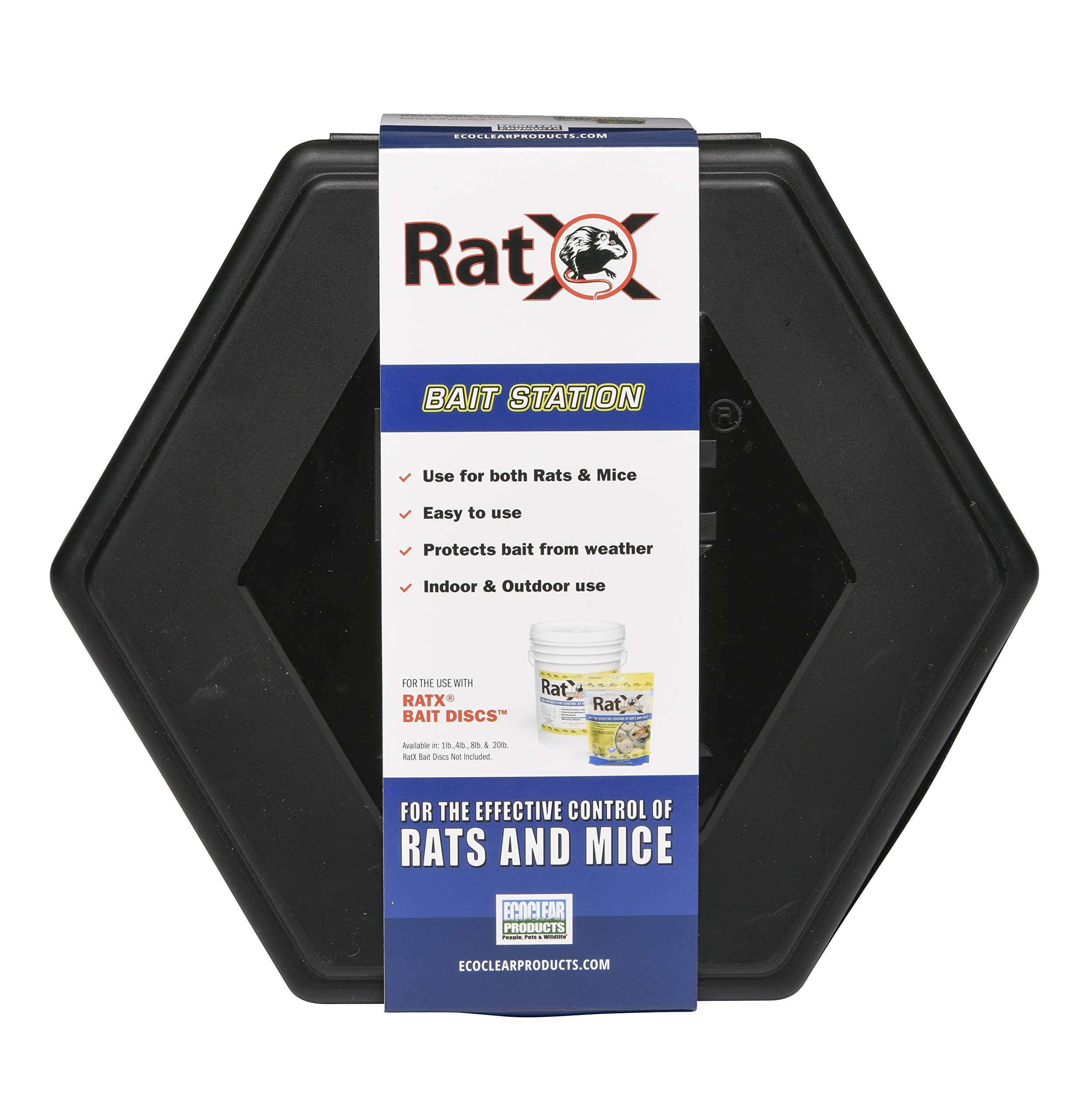 RatX EcoClear 620301-3D rodent station; weatherproof bait box for indoor/outdoor use.