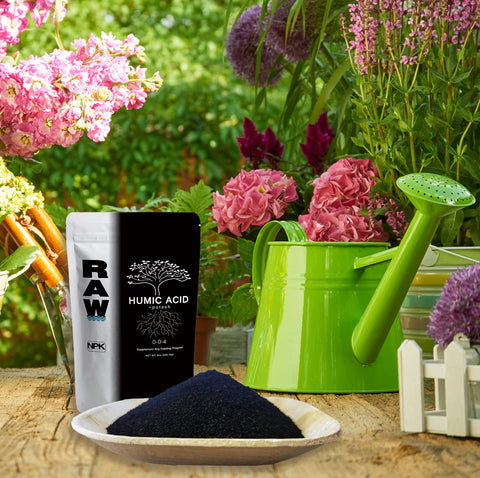 RAW Humic Acid 8 oz supports healthier soil and moisture in containers.