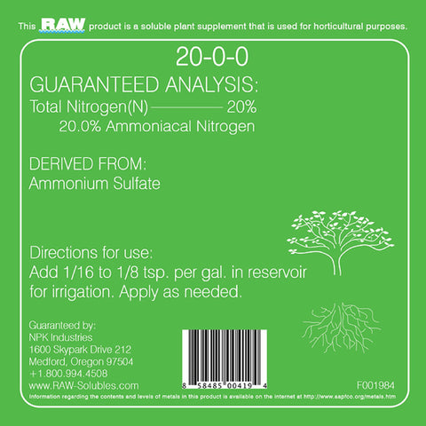 RAW Nitrogen promotes healthy foliage and vigorous overall plant growth