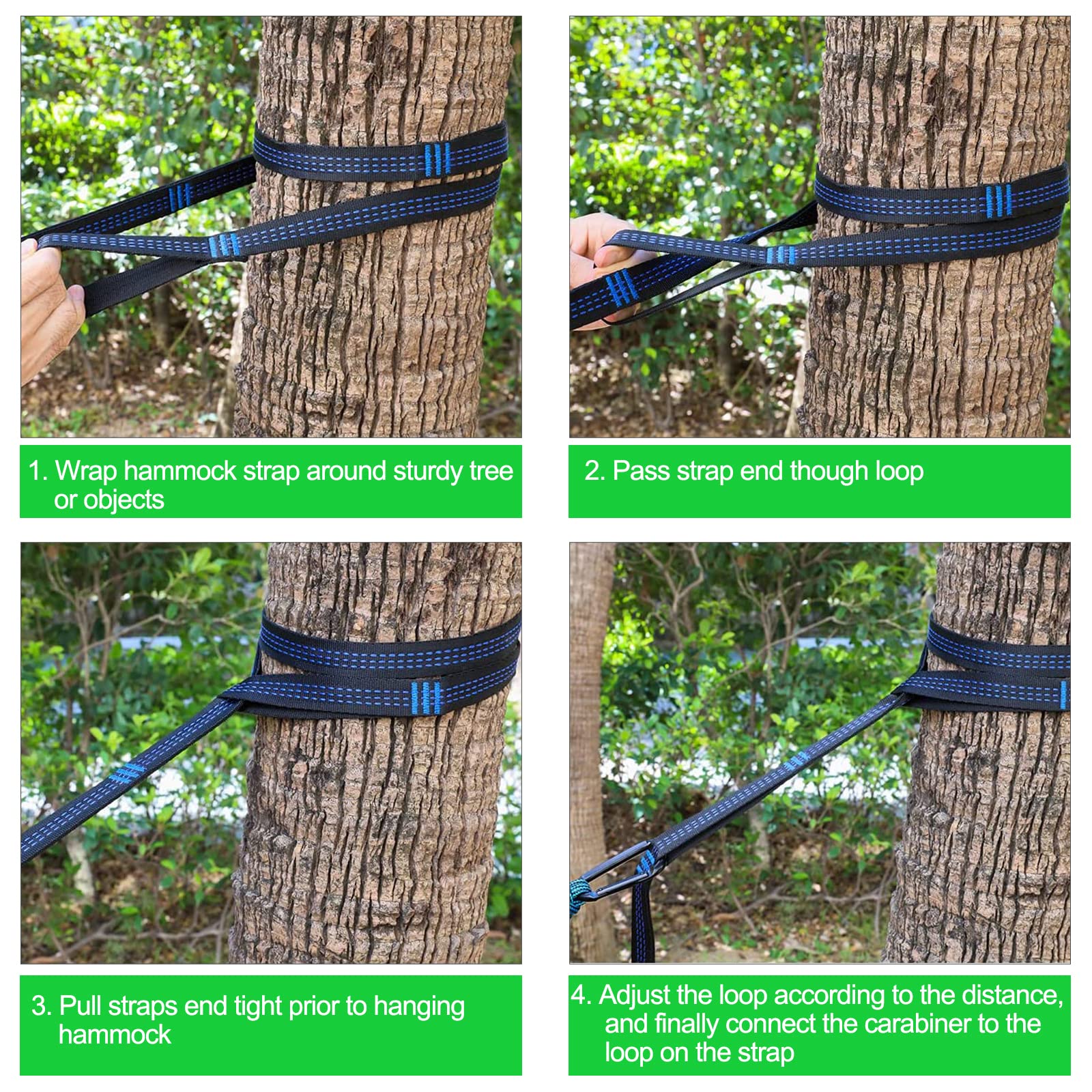 Raweao multi-hammock-suspension-set fits most hammocks for versatile use.