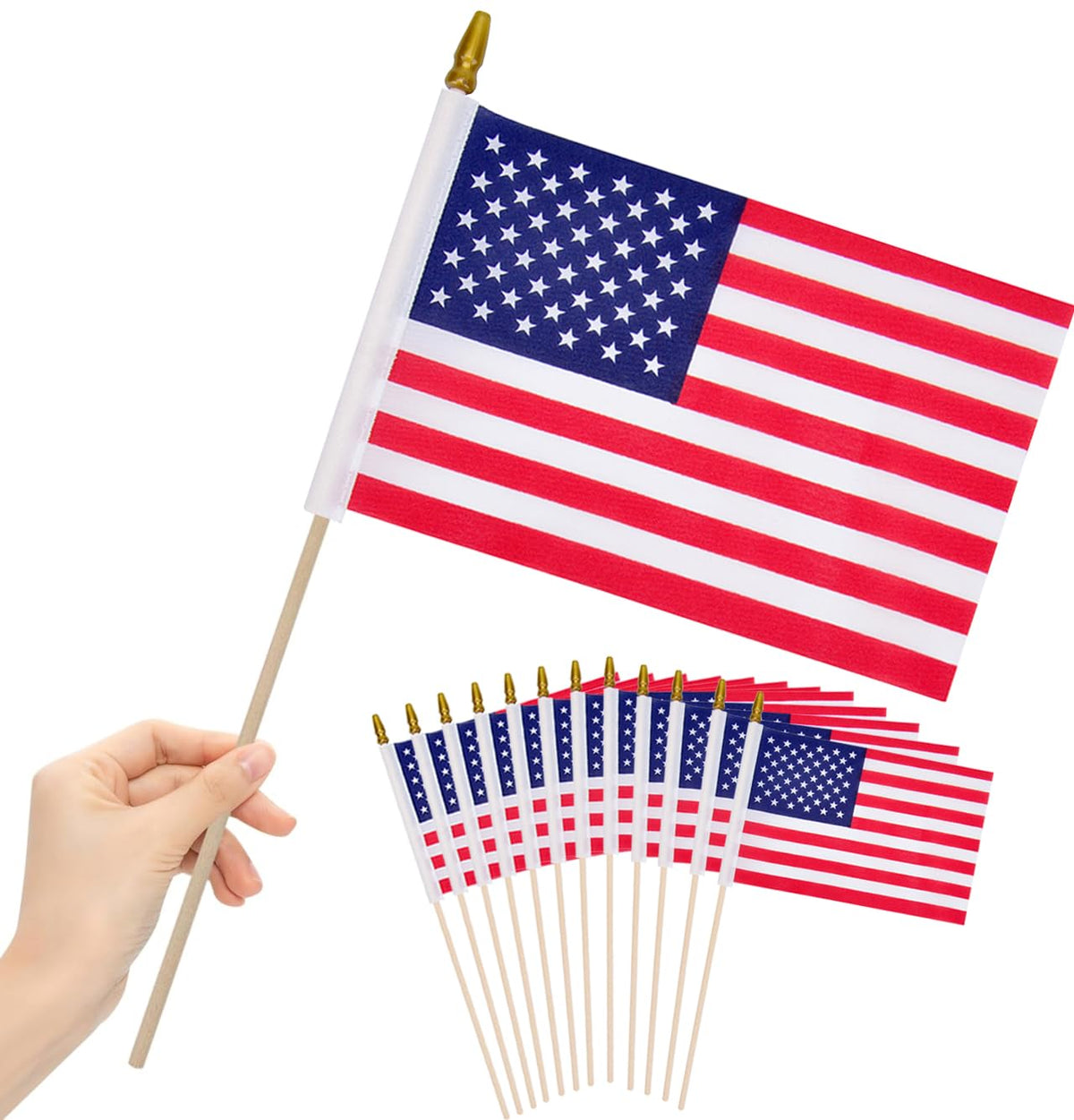 RAXCONN 8x12 inch American flag on a stick for outdoor waving and display.