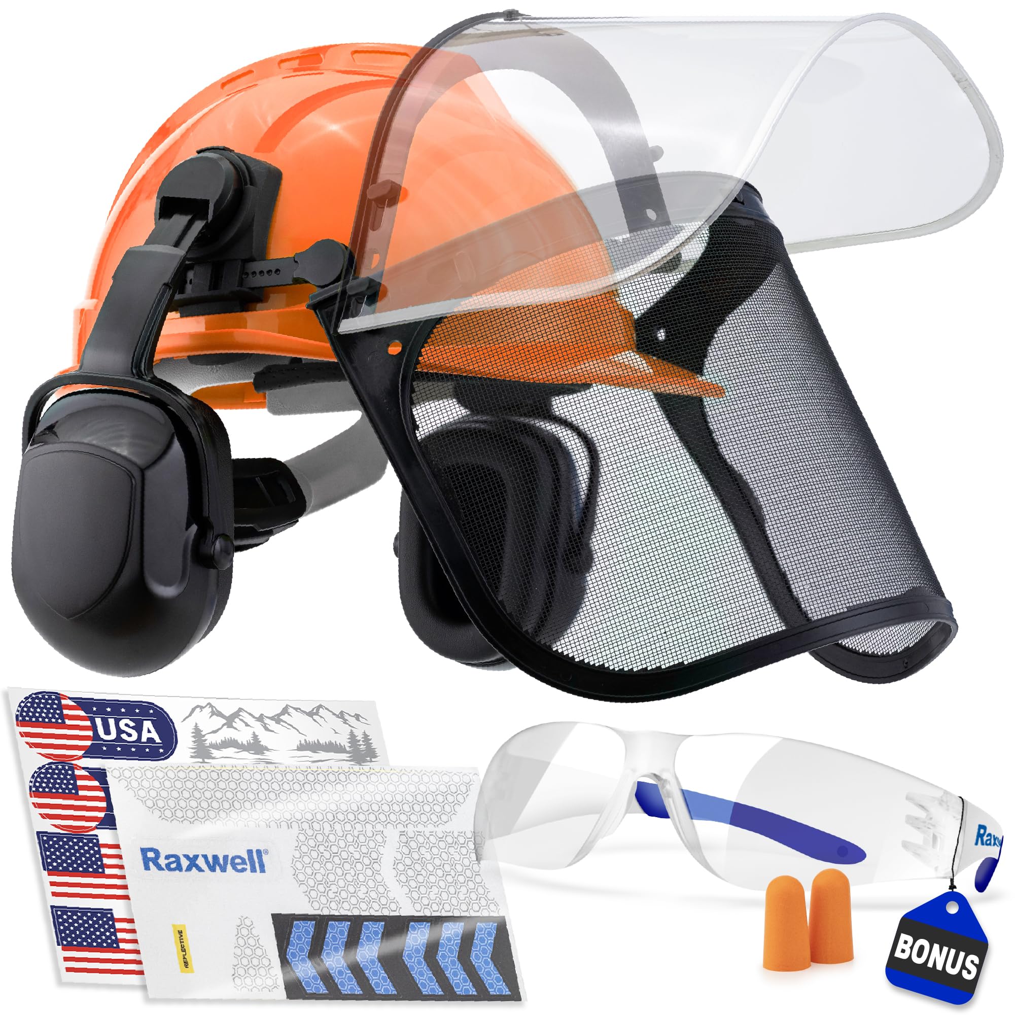 Raxwell chainsaw safety helmet outer view shows durable head protection.
