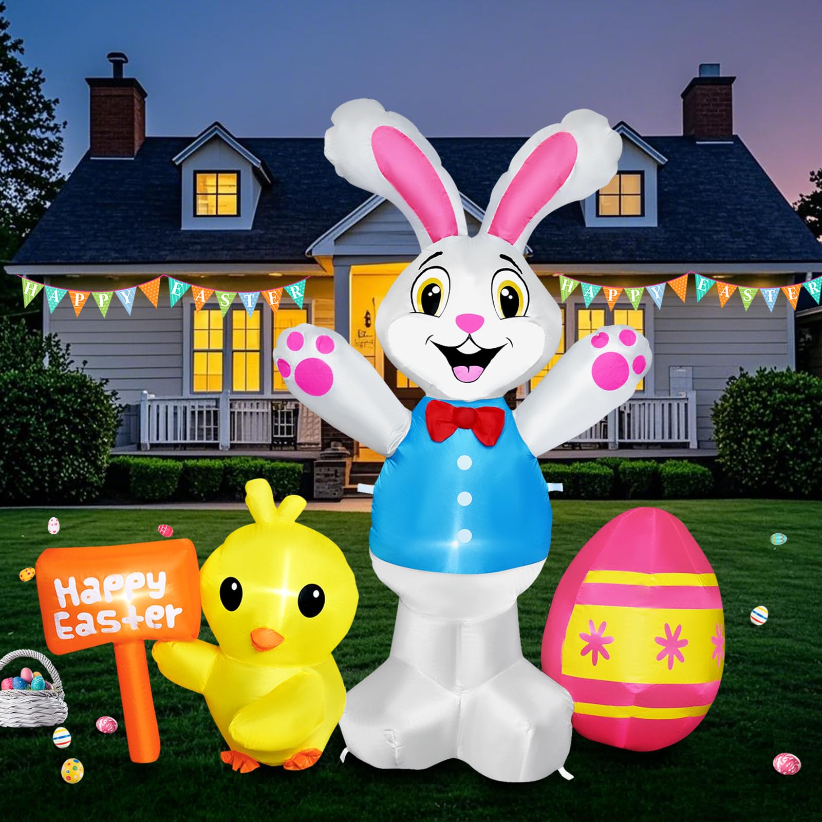 Raymall Easter inflatable bunny, 5ft tall, greeting guests in spring decor