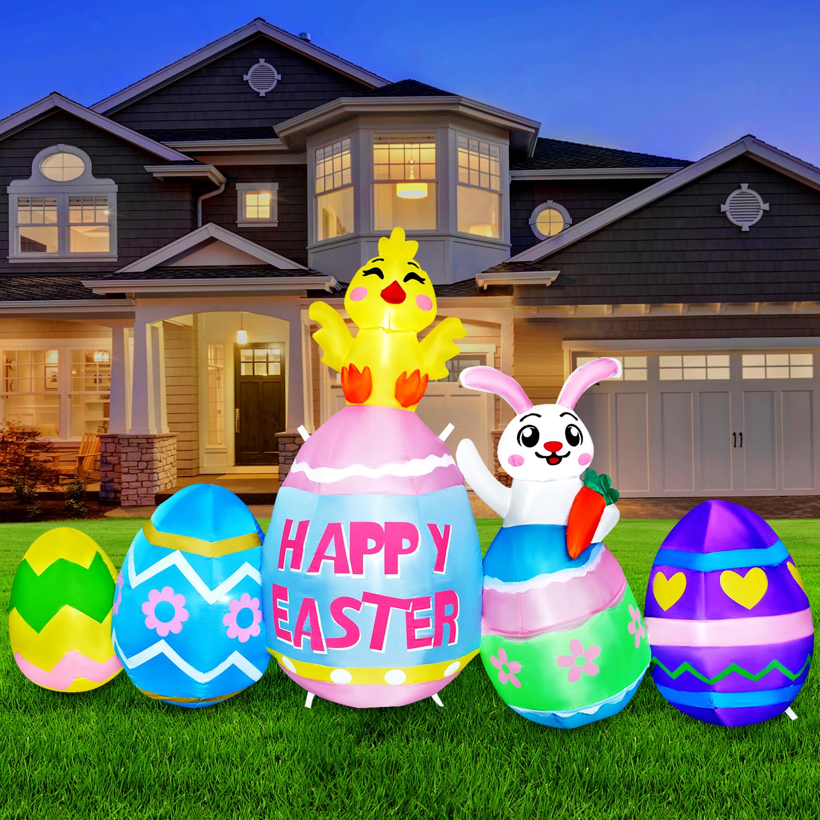 Raymall LED eggs illuminate the Easter inflatable for nighttime yard charm