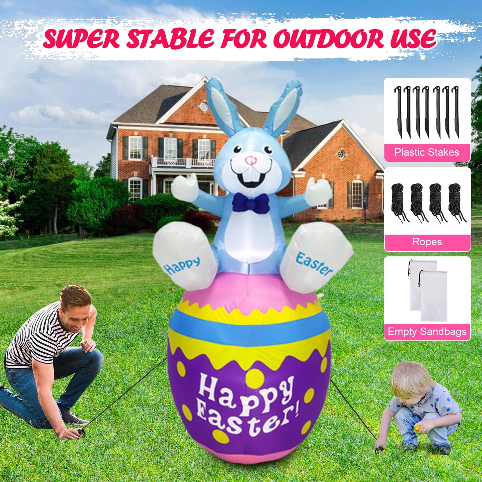 Raymall stakes and tethers keep the decoration secure in wind.