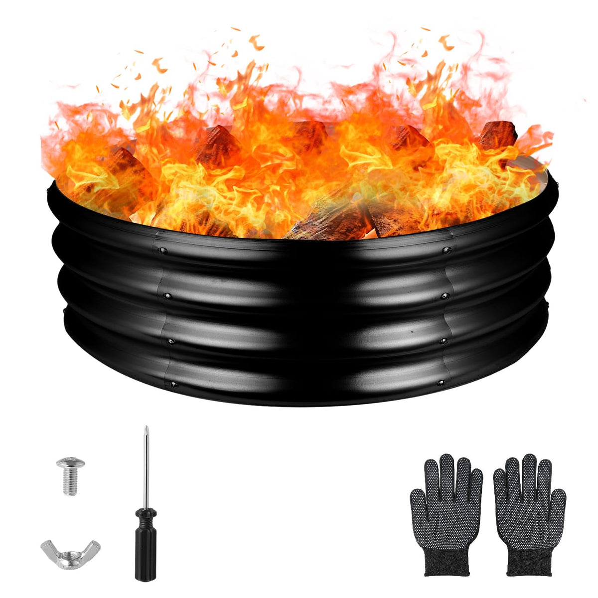 Raynesys 36-inch round galvanized fire pit ring ready for outdoor fires