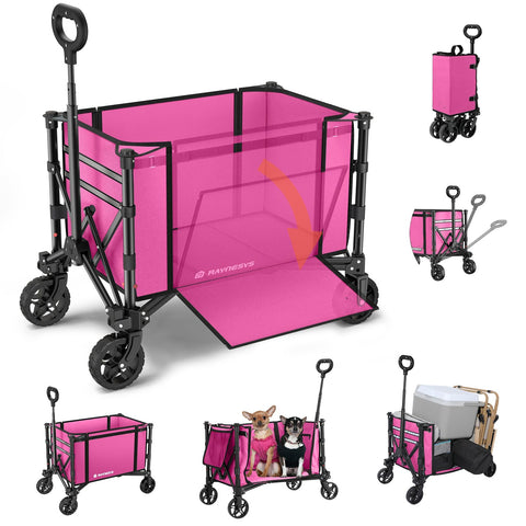 Raynesys 3in1 wagon folded into a compact bench for storage.