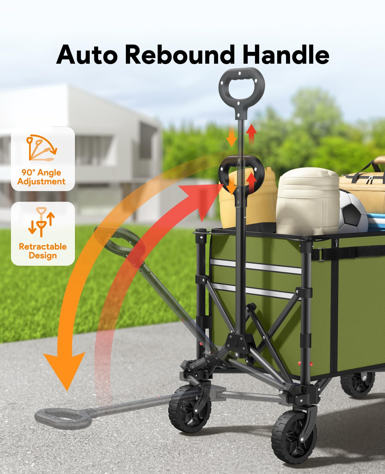 Raynesys collapsible wagon cart automatic-rebound handle for safer placement
