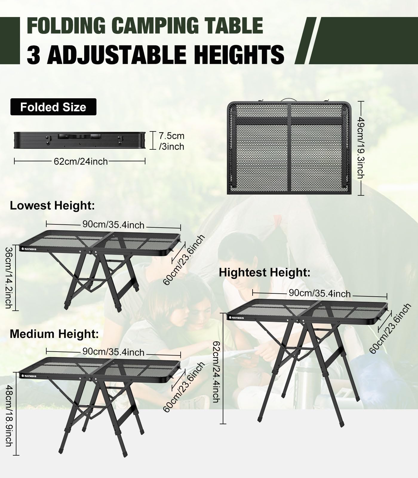 Raynesys foldable grill table folds compactly for easy storage.