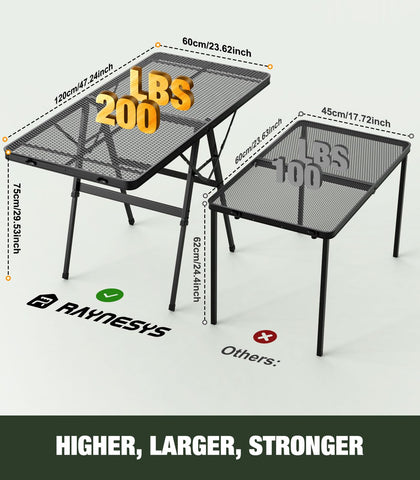 Raynesys foldable grill table height adjustment to suit seating